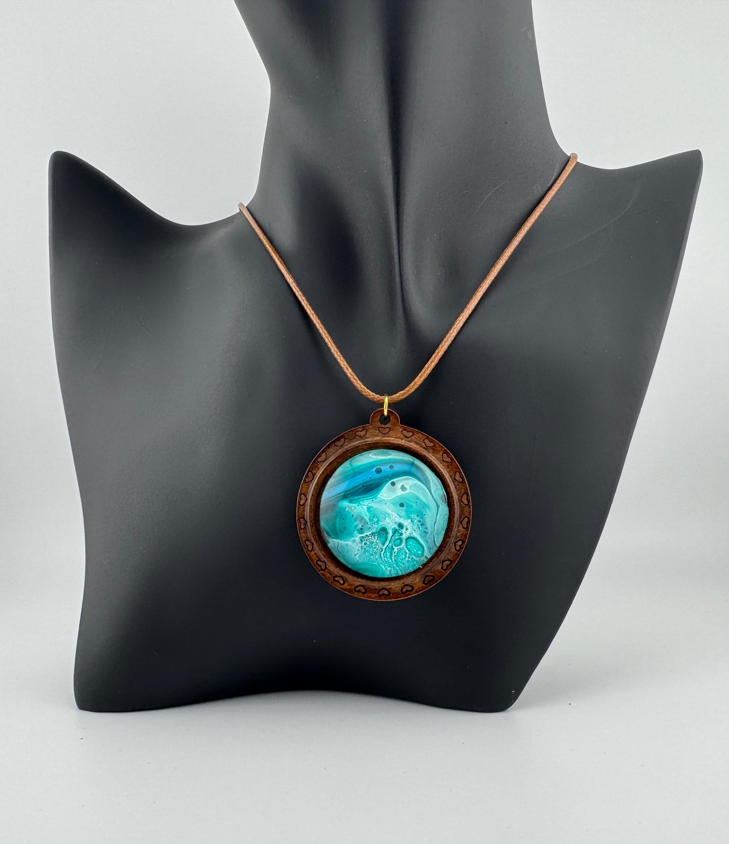 Teal Wooden Charm Necklace