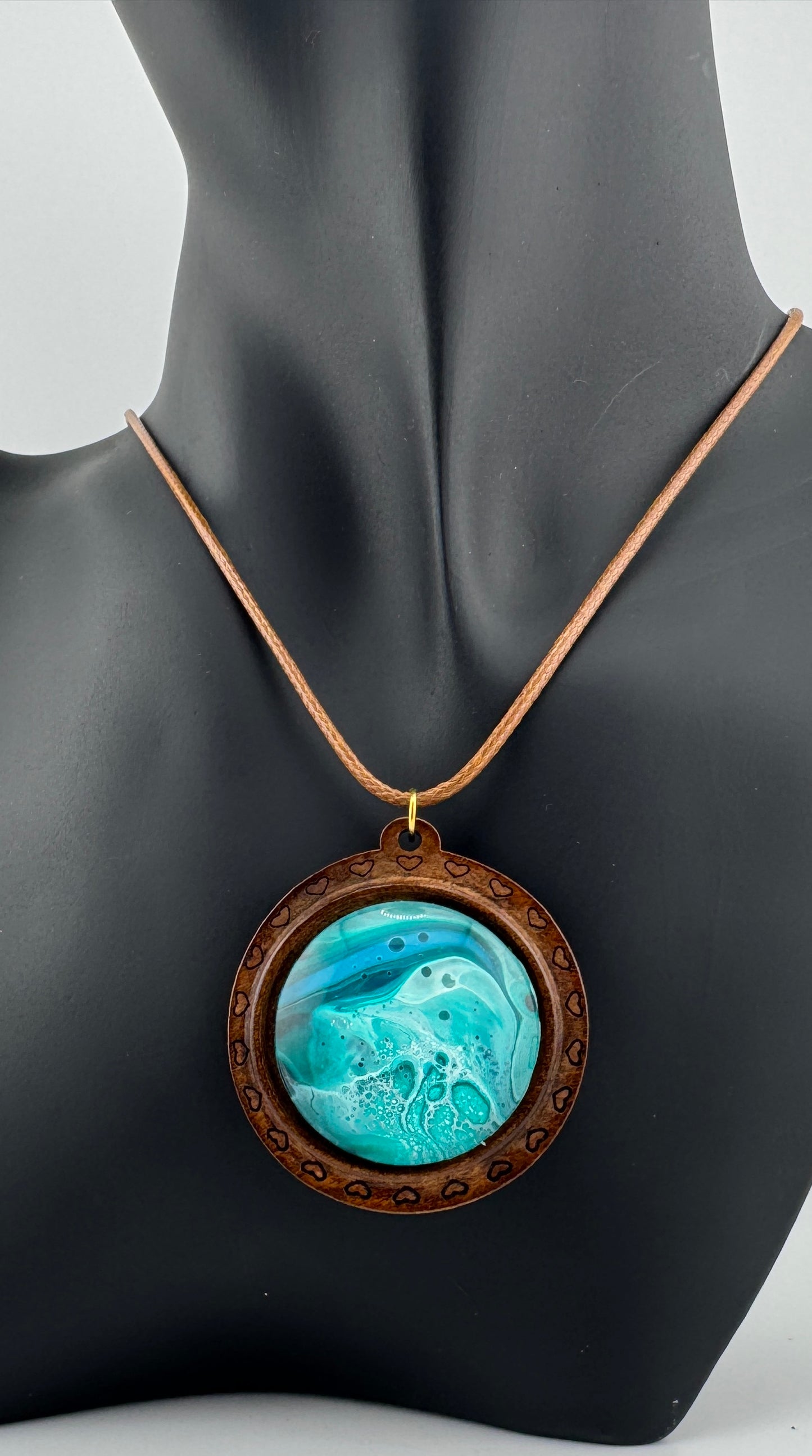 Teal Wooden Charm Necklace
