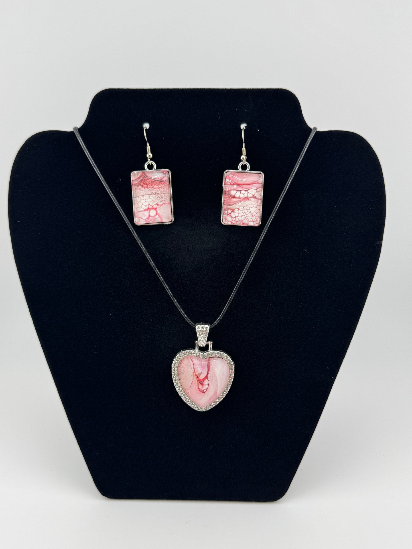 Crystal Pink Heart Necklace and Earing Set