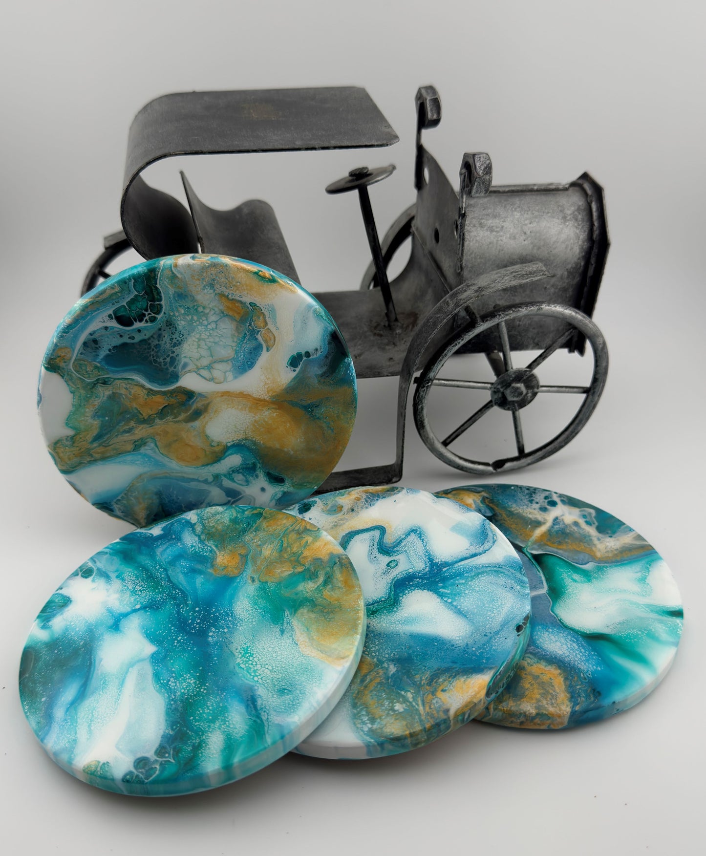 Teal/Gold Round Coasters