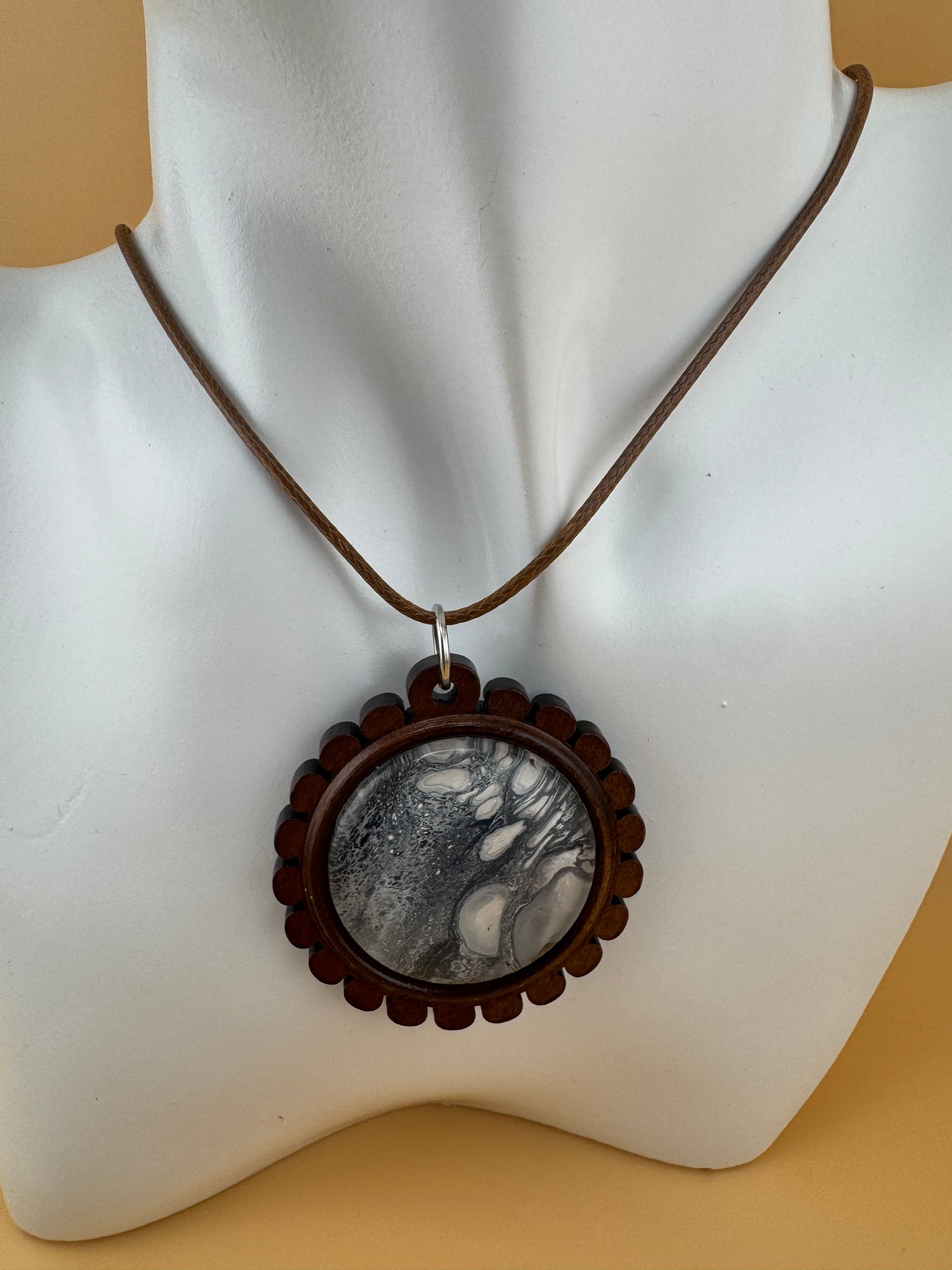 Gray Bubbles Wooden Necklace and Earrings