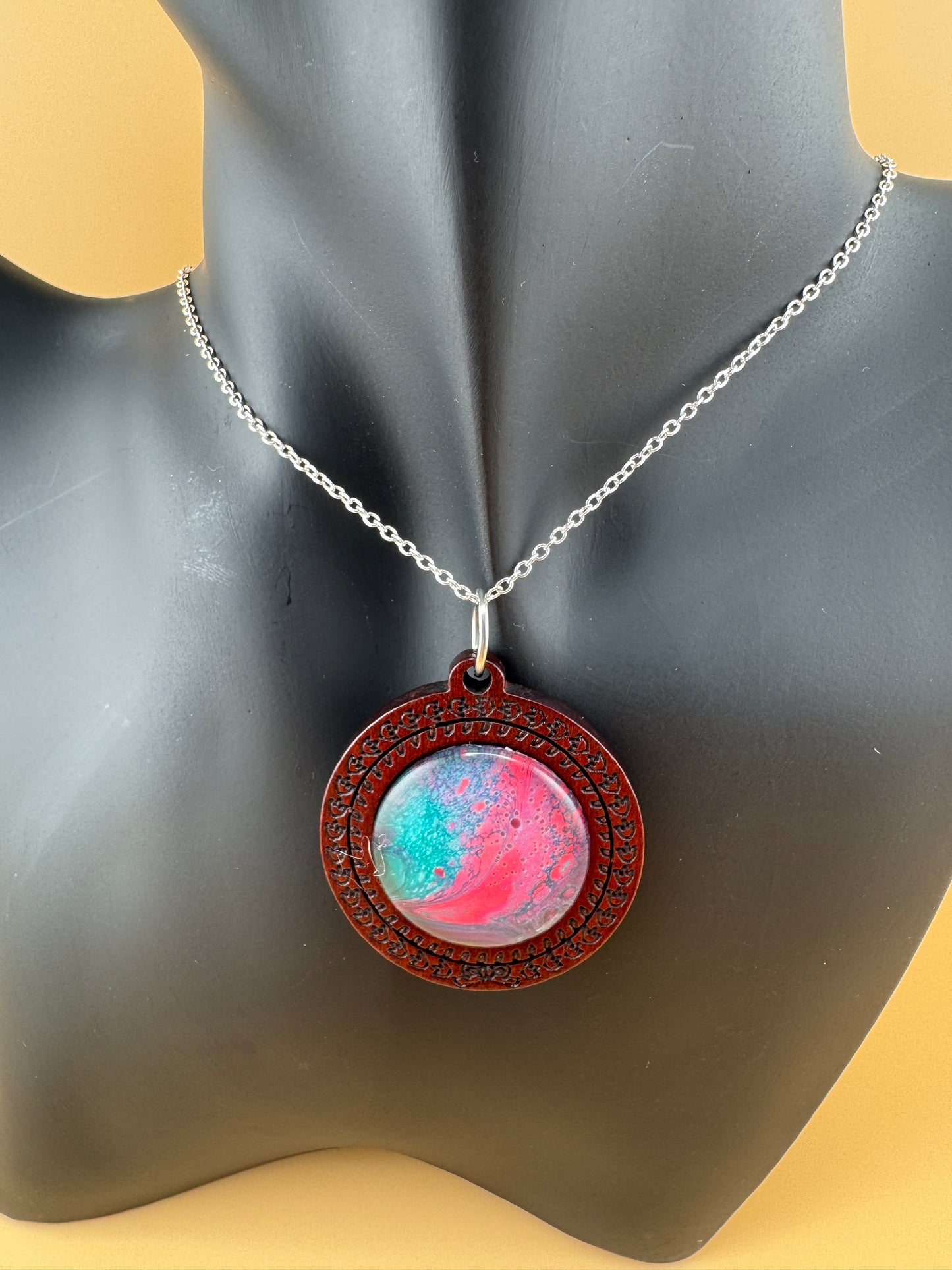 Teal/Red Wooden Necklace