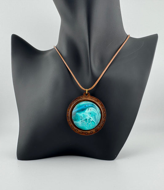 Teal Wooden Charm Necklace