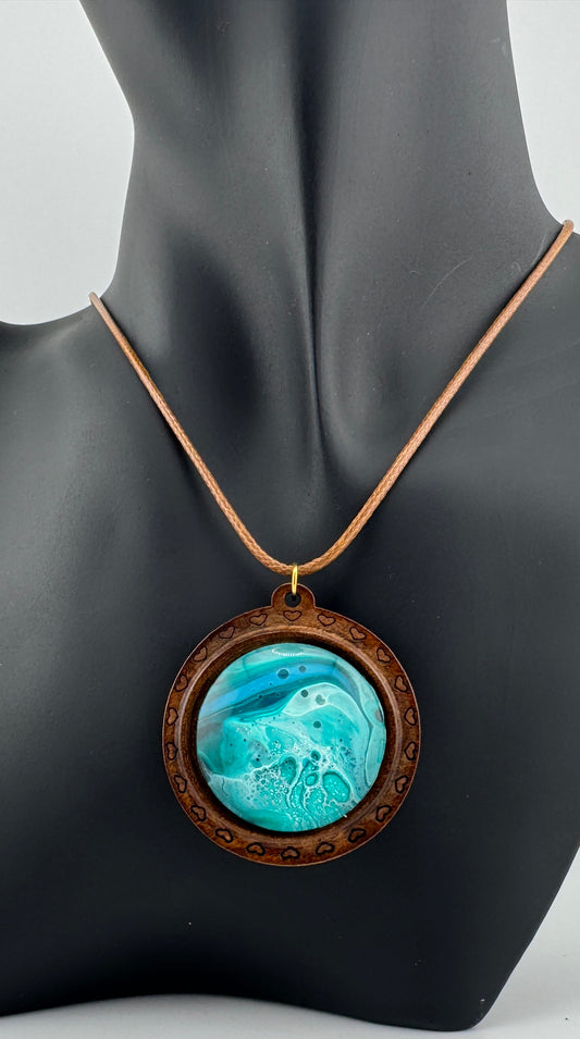Teal Wooden Charm Necklace