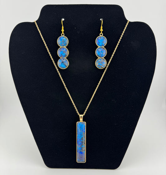 Midnight Blue and Gold Necklace and Earring Set