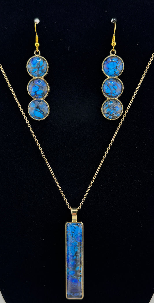 Midnight Blue and Gold Necklace and Earring Set