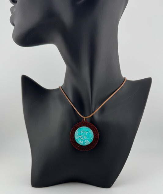 Small Teal/White Wooden Necklace