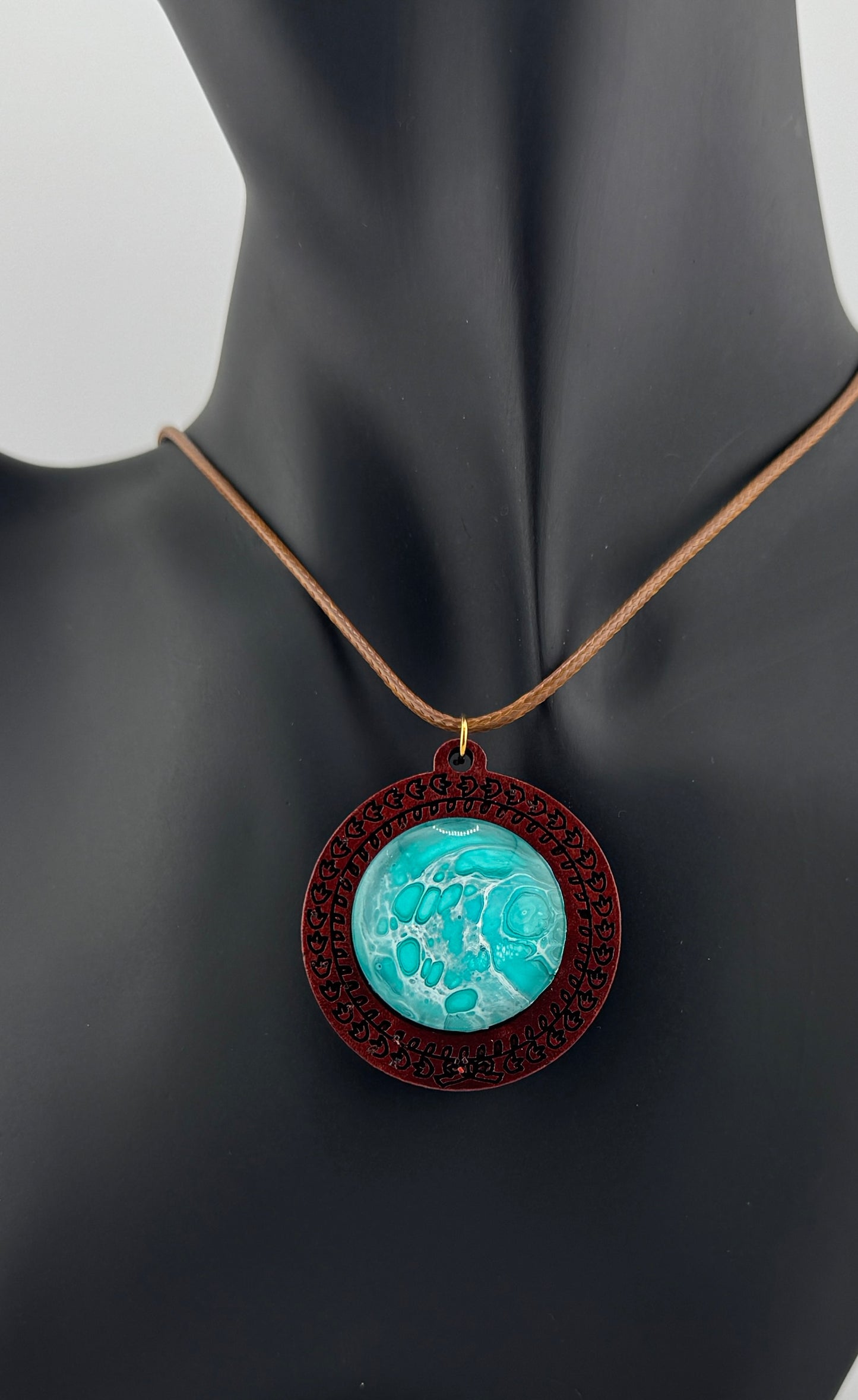 Small Teal/White Wooden Necklace