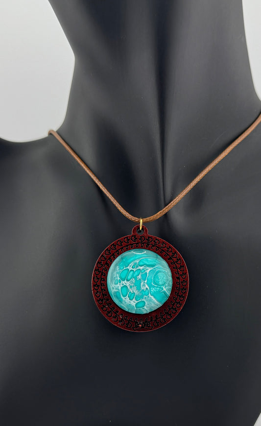 Small Teal/White Wooden Necklace