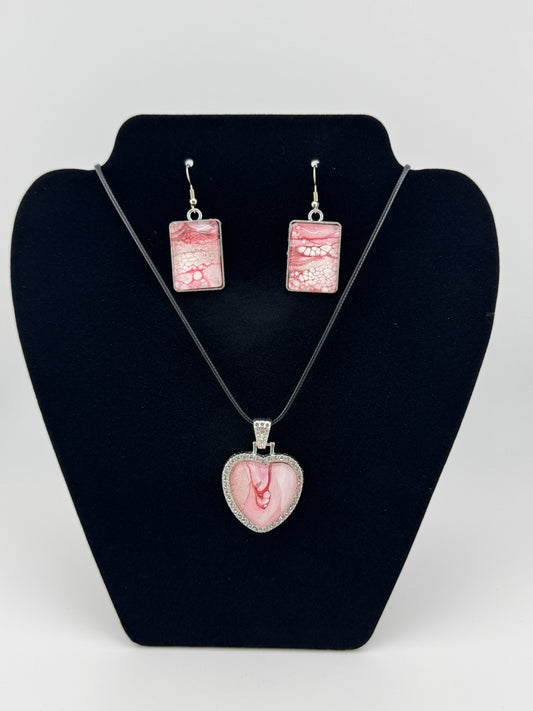 Crystal Pink Heart Necklace and Earing Set