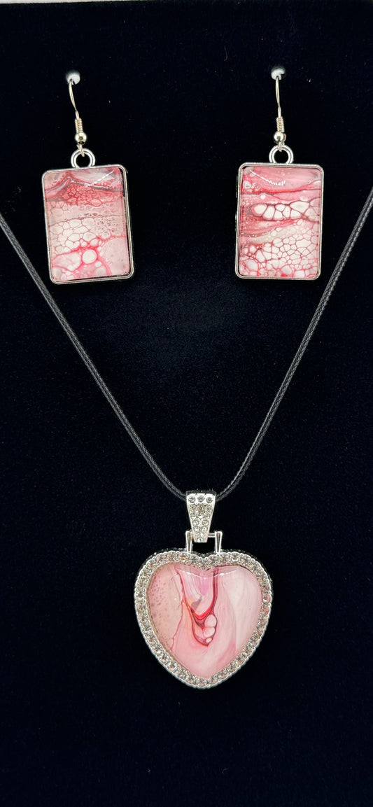 Crystal Pink Heart Necklace and Earing Set