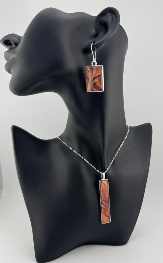 Copper/Wine Slim Necklace and Earrings Set