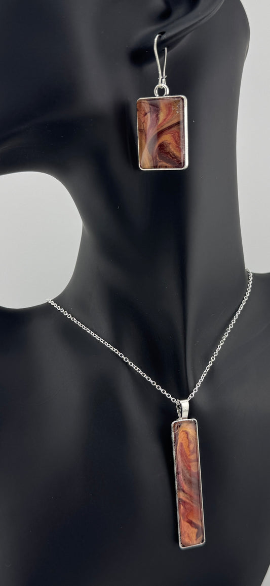 Copper/Wine Slim Necklace and Earrings Set