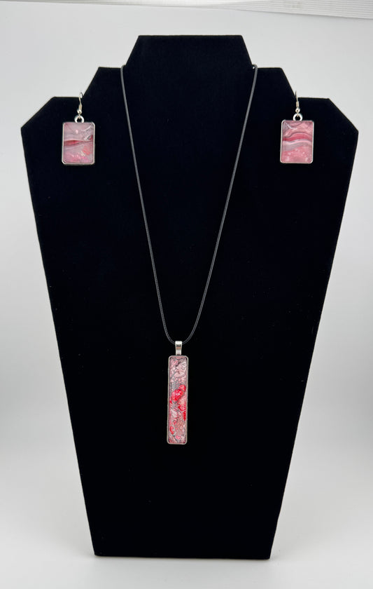 Mauve/Maroon Charm Necklace and Earrings