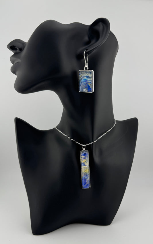 Mountaineer Blue and Yellow Slim Necklace and Earring Set