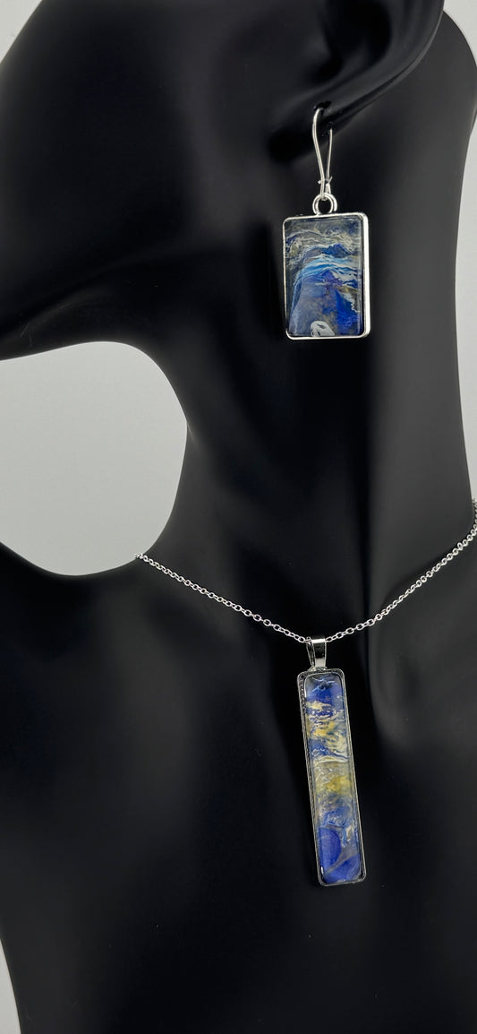 Mountaineer Blue and Yellow Slim Necklace and Earring Set
