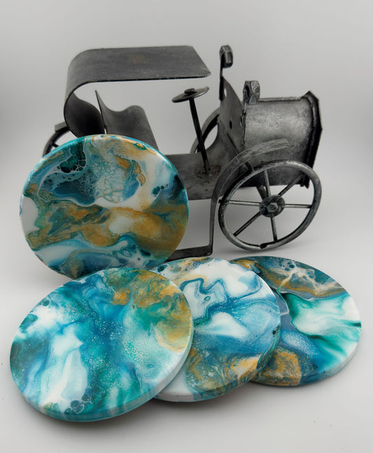 Teal/Gold Round Coasters