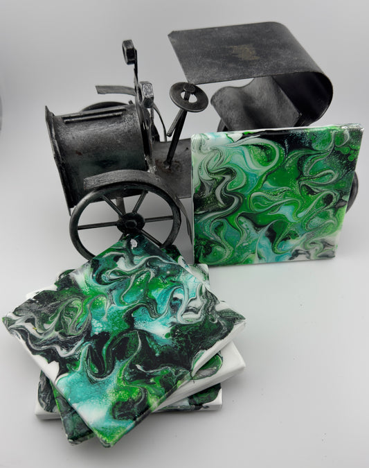 Green/White Square Coasters