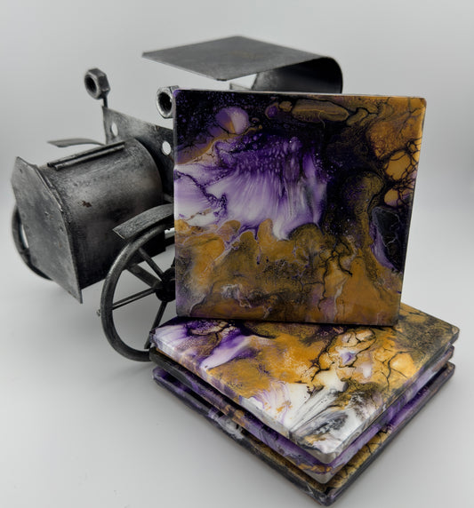 Purple/Gold Square Coasters