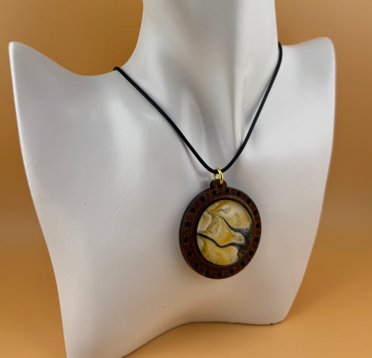 Yellow Fork Wooden Necklace and Earrings