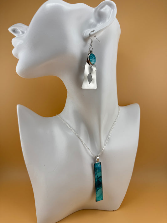 Boho Teal Slim Necklace and Earrings