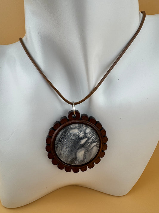 Gray Bubbles Wooden Necklace and Earrings