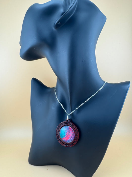 Teal/Red Wooden Necklace