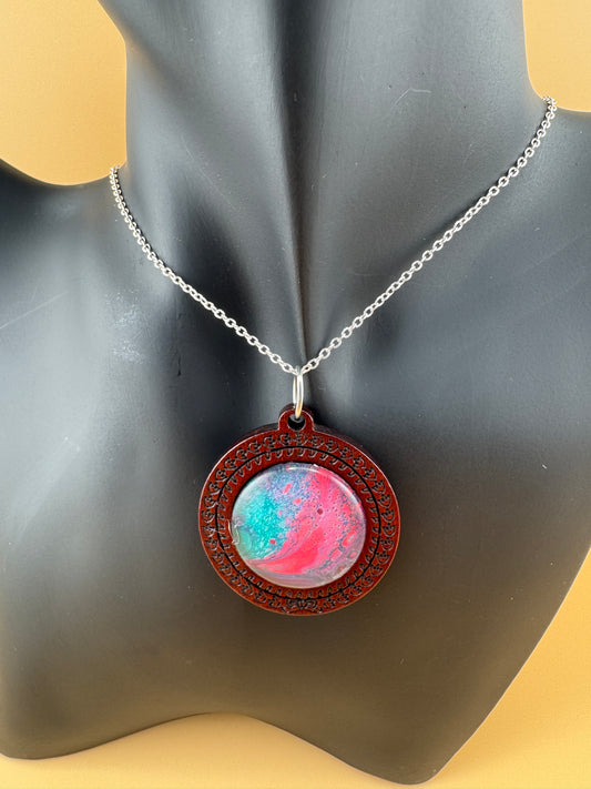 Teal/Red Wooden Necklace