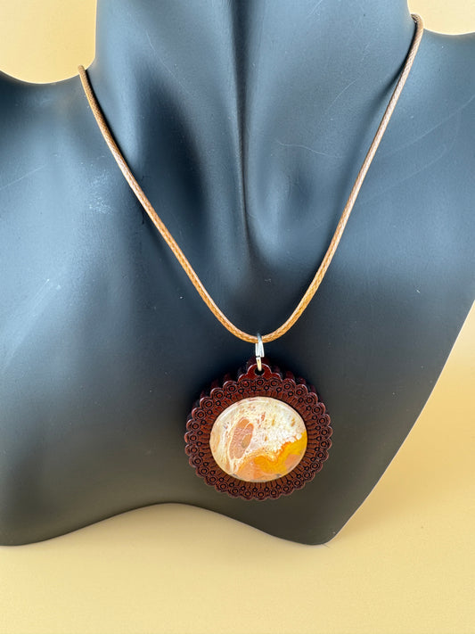 Yellow Shimmer Wooden Necklace and Earrings