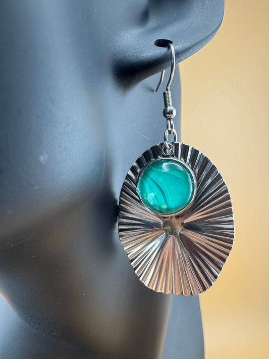 Boho Fan Teal Earrings