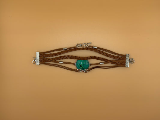 Teal Love Brown Leather Bracelet