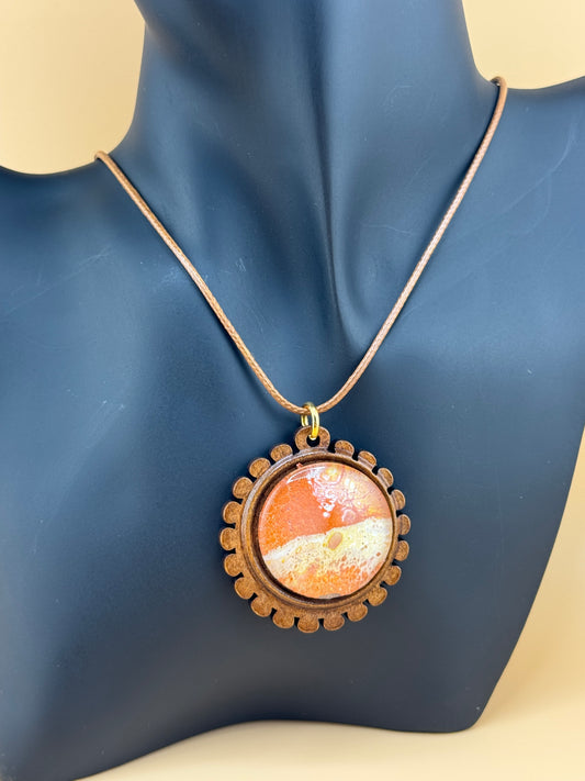 Copper/White Wooden Necklace with Heart Earrings