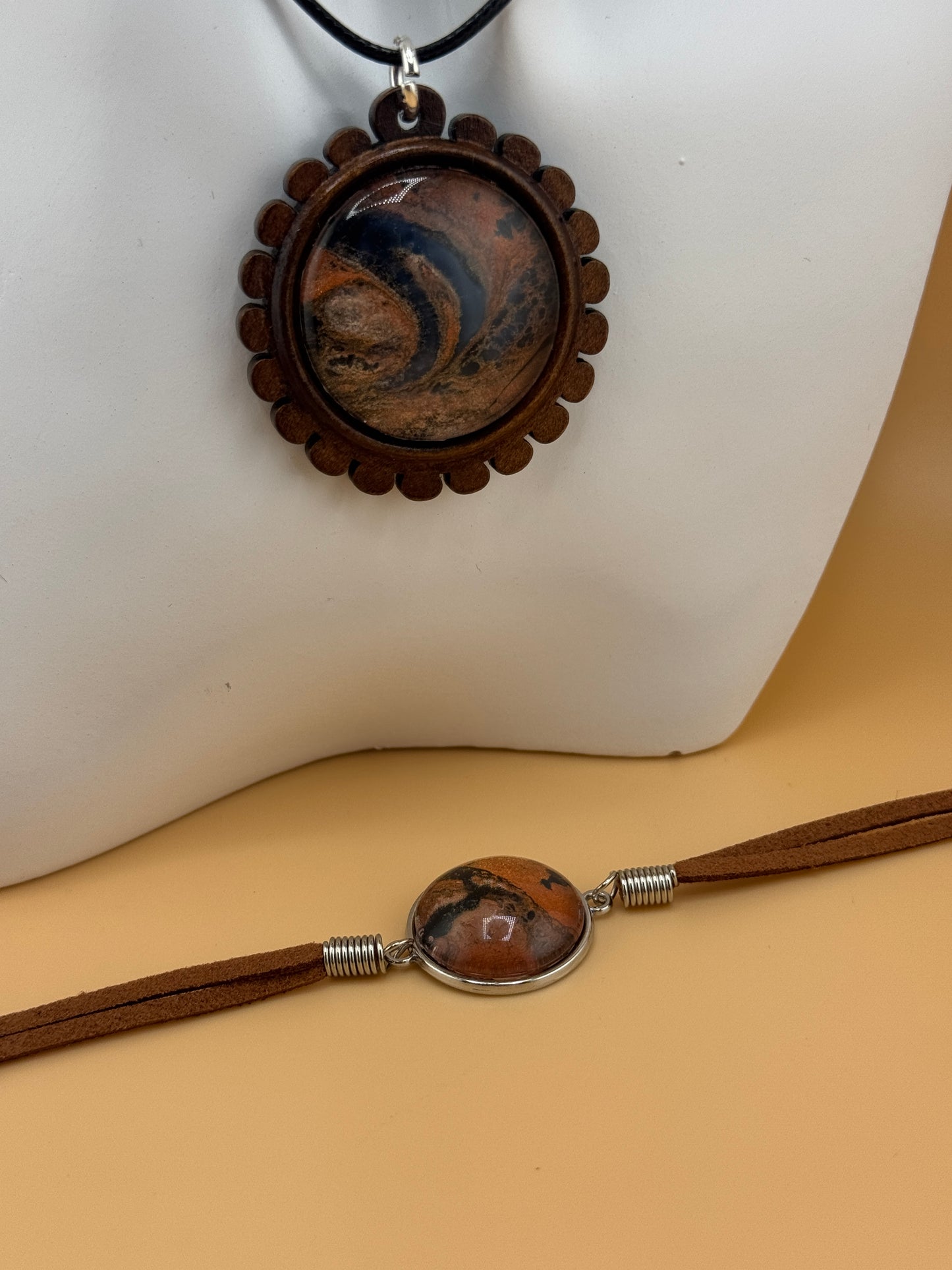 Copper/Black Wooden Necklace/Earring/Bracelet Set