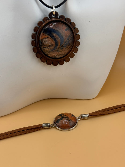 Copper/Black Wooden Necklace/Earring/Bracelet Set