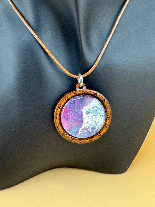 Purple Divide Wooden Necklace and Earring Set