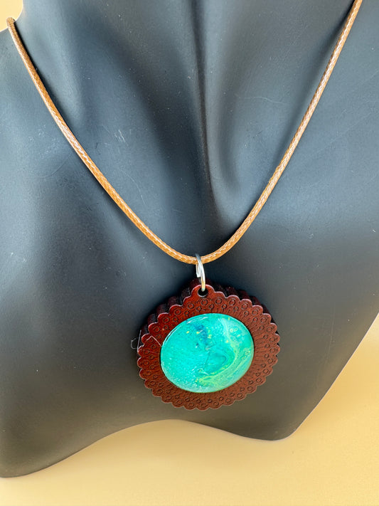 Teal Wooden Necklace