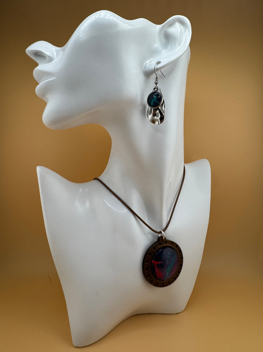 Galaxy Wooden Necklace and Earrings