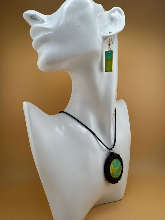 Lemon/Lime Wooden Necklace and Earrings Set